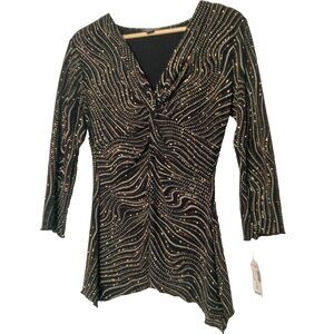 Vintage Y2K Dressbarn Collection Shirt Small Black Metallic Stretch Long Sleeve